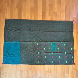 Melange Home Kantha Quilt Throw Blanket Green Embroidered Handmade India 88x56